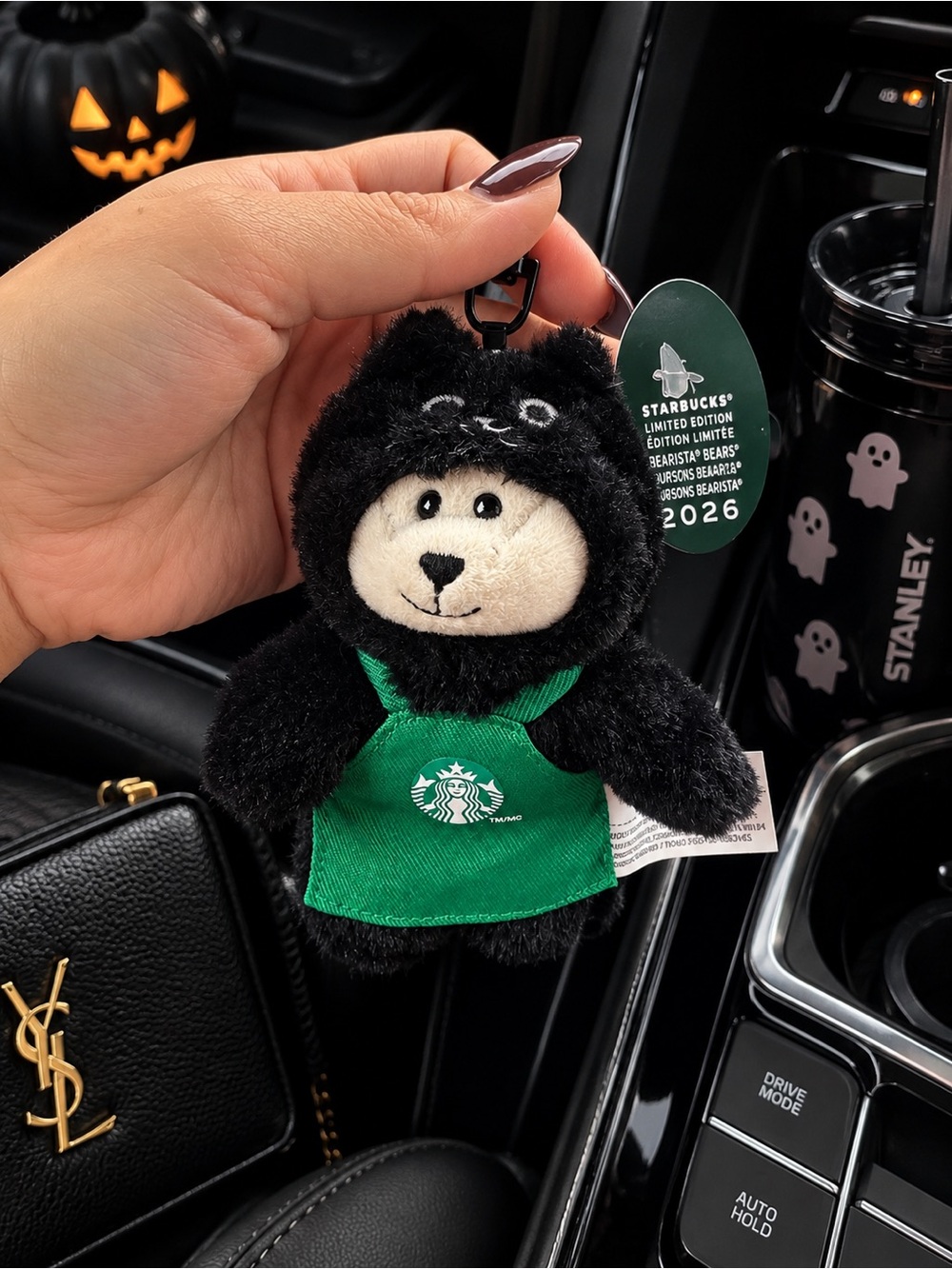 Starbucks 2026 Black Cat Plush Keychain with Green Apron